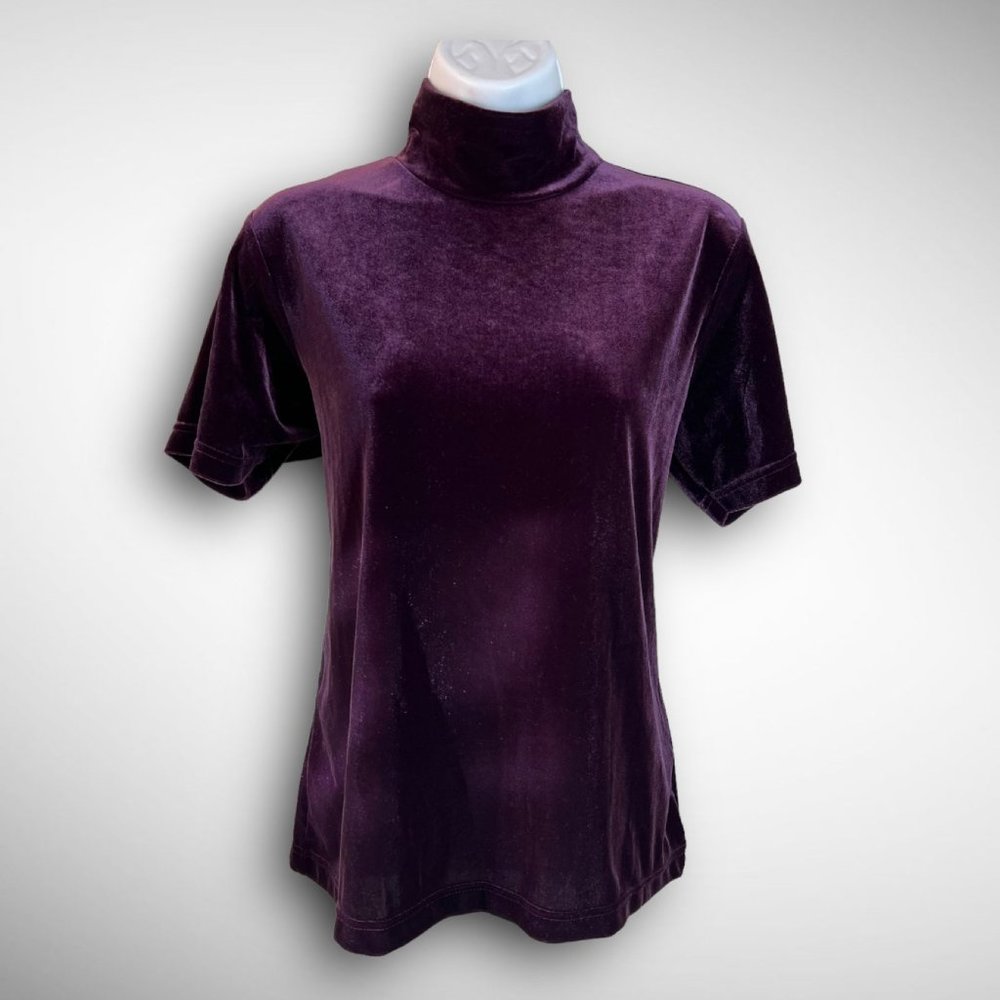 90s/y2k vintage purple velvet mock turtleneck top size L Friends short sleeve - Picture 1 of 4